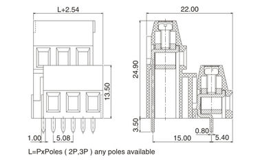 โบล็อกปลายเครื่องพับได้สองแถว PCB สแตนเลส M3 ขนาด 5.08 มิลลิเมตร Pitch 2 * 04P เขียว PA66 SN