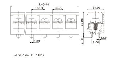 คอนเนคเตอร์บล็อกปลาย PCB แถวเดียว 16.0 มม Pitch 1 * 05P PBT H = 31.0 มม