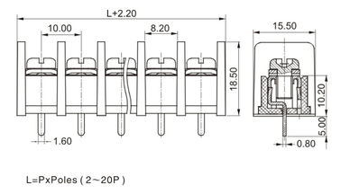 CE 10.0mm Pitch Terminal Block Connector PCB Barrier 1*05P PBT พร้อมฝาปกป้อง