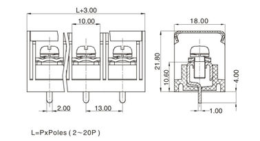 2-24P ต้นปลายบล็อคเชื่อมต่อ PCB ป้องกัน 13.0 มม Pitch 1 * 03P M4 สกรูเหล็ก