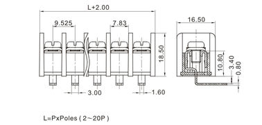 PCB Barrier Terminal Screw Connector Block 9.52mm Pitch 1*10P Right Angel M4 สตีล