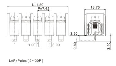 7.62mm Pitch Right Angel Barrier Panel Mount Terminal Block พินที่กําหนดเอง