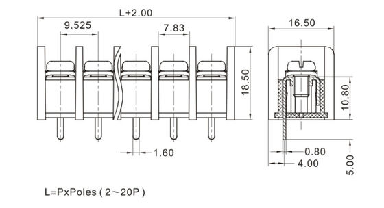 UL ยืนยัน Barrier Terminal Block Connector สายเชื่อมเครื่องมือความปลอดภัยใช้ 9.52mm Pitch