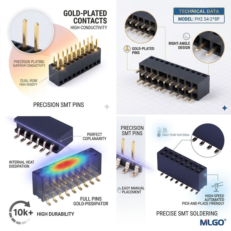 2.54mm Pitch Dual Row สูง 15mm หัวหญิงเชื่อม โซกิตสต็อปขายาว