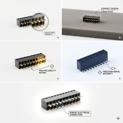 ความหนาแน่นสูง 40-ปิน 2.54MM สองแถว ผู้หญิงหัวข้อ Connector ทอง Flash PA6T ข้อมูลบัส PCB ผ่านรู