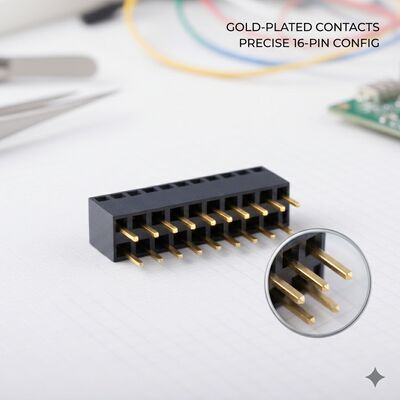 ความสูงสูง 8.5MM 2.54MM Pitch สองแถว หัว หญิง ซ็อตทอง แฟลช PA6T ผ่านหลุม สายต่อยืน